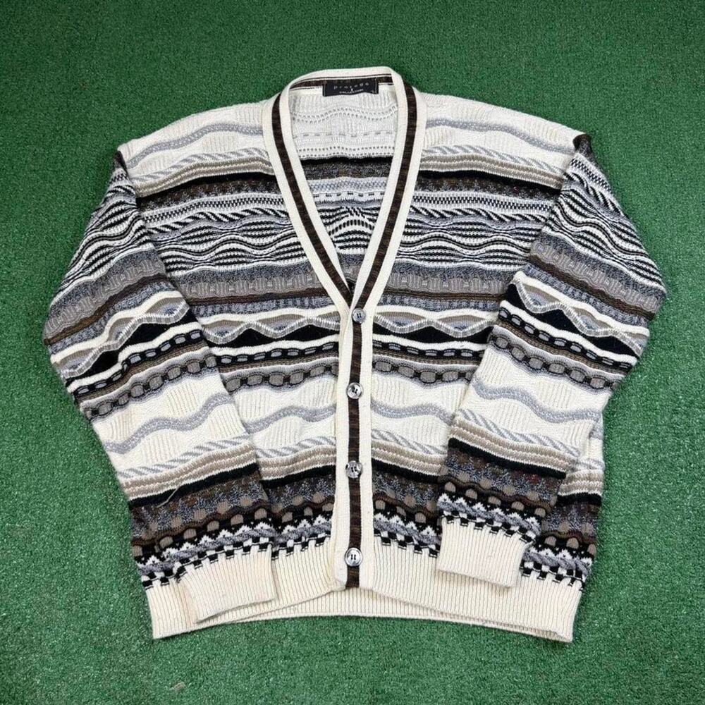 Protege Collection 3D Textured Knit Cardigan Mens L Grandpa Sweater Coogi Style